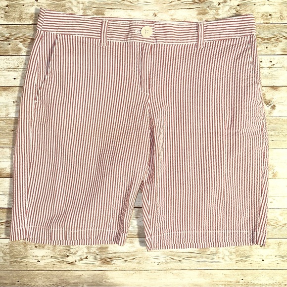 Ann Taylor Loft Pink/Red & White Striped Seersucker Bermuda Shorts Size 4 - Picture 2 of 8